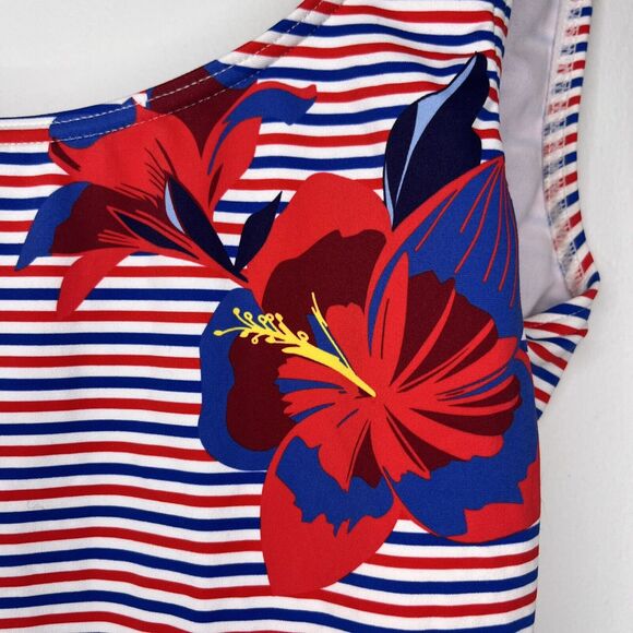 Onia Anthropologie Kelly Hibiscus Floral Striped One Piece Bathing Suit large - Picture 4 of 5